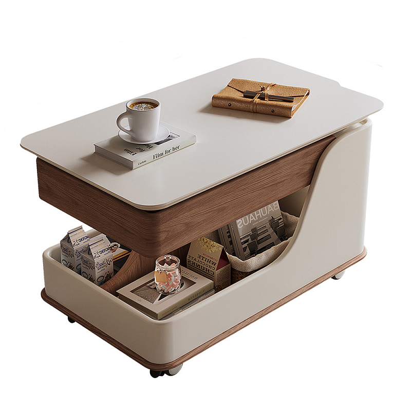 Журнальный столик передвижной с подъемной столешницей Table Trolley Коричневый Молочный Журнальный столик передвижной с подъемной столешницей Table Trolley Коричневый Молочный в Костроме | Loft Concept