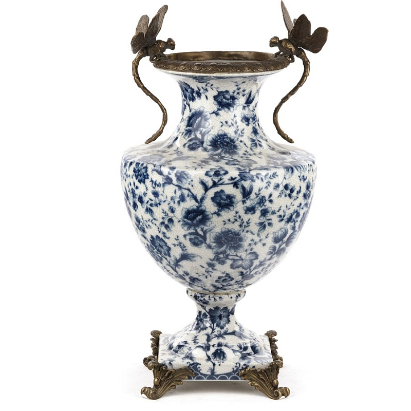 Ваза White and Blue Flowers Vase Белый Бронза Синий Ваза White and Blue Flowers Vase Белый Бронза Синий в Костроме | Loft Concept