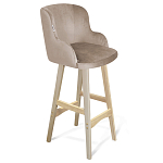 Барный стул со спинкой и подлокотниками на 4-х деревянных ножках Бежевый Велюр Ava Charm варинант исполнения - 1 | Loft Concept в Костроме