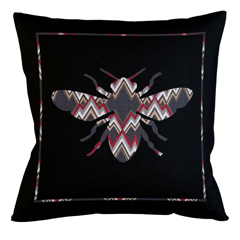 Подушка декоративная пчела цветной орнамент Ikat Pattern Черный Мульти Бежевый Подушка декоративная пчела цветной орнамент Ikat Pattern Черный Мульти Бежевый в Костроме | Loft Concept