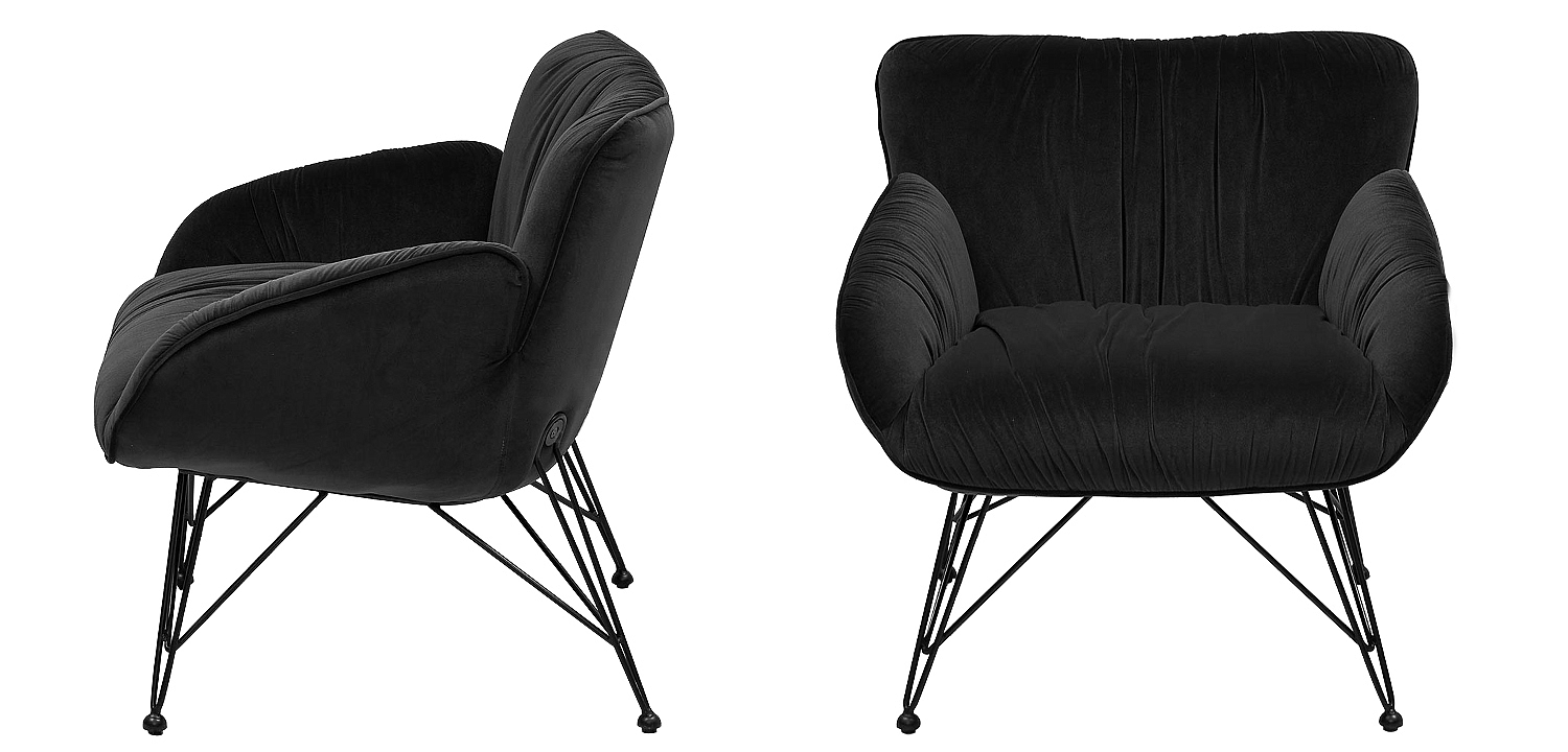 Чёрное кресло велюр на металлических ножках Kwame Black Armchair Чёрное кресло велюр на металлических ножках Kwame Black Armchair - Loft-Concept в Костроме