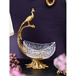 Чаша из прозрачного стекла на бронзовой подставке в виде павлина с рельефным хвостом Eden Garden варинант исполнения - 2 | Loft Concept в Костроме