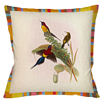 Декоративная подушка бежевая в разноцветную полоску с изображением птиц и цветов Blooming Birds Colorful Cushion варинант исполнения - 3 | Loft Concept в Костроме
