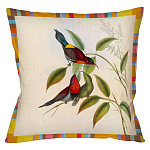 Декоративная подушка бежевая в разноцветную полоску с изображением птиц и цветов Blooming Birds Colorful Cushion варинант исполнения - 6 | Loft Concept в Костроме