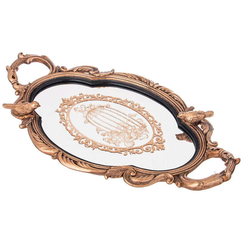 Поднос декоративный с фигурками птиц Mirror Surface Bronze Бронза Поднос декоративный с фигурками птиц Mirror Surface Bronze Бронза в Костроме | Loft Concept