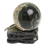 Шар с декором в виде бронзовой ящерицы на подставке из натурального камня Змеевик Natural Stone Spheres 10 см варинант исполнения - 2 | Loft Concept в Костроме