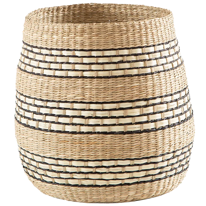 Круглая корзина из плетеного тростника Marjani Wicker Basket Бежевый Черный Круглая корзина из плетеного тростника Marjani Wicker Basket Бежевый Черный в Костроме | Loft Concept