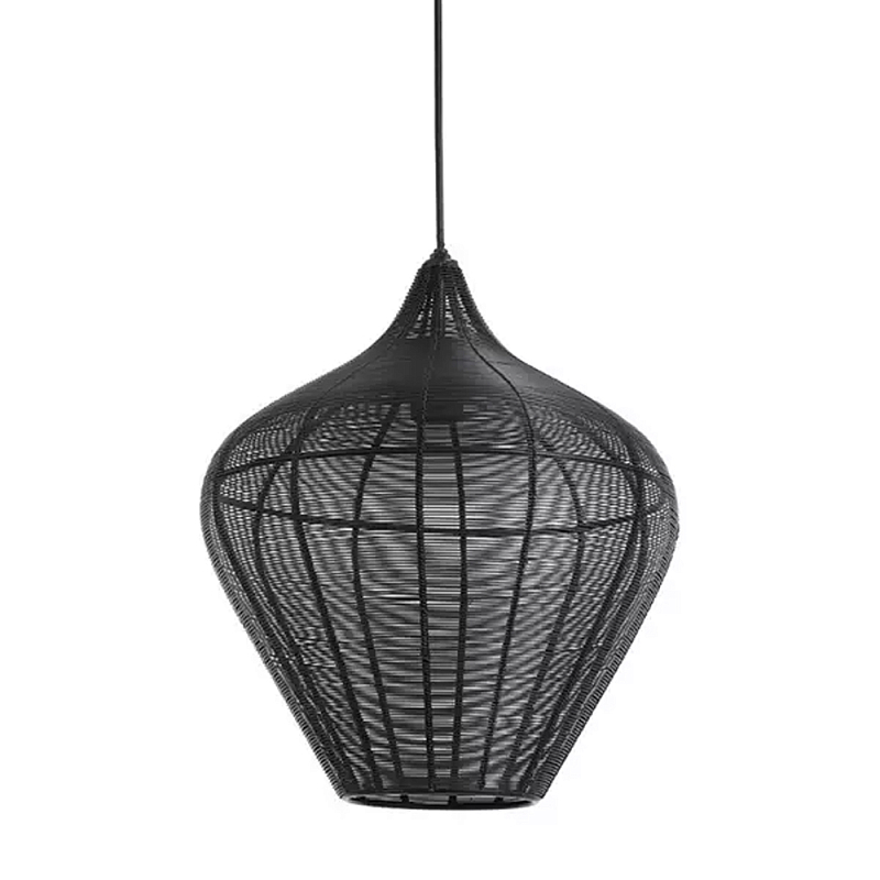 Подвесной светильник в форме купола с плетеным металлическим абажуром Wicker Iron Lamp Черный Подвесной светильник в форме купола с плетеным металлическим абажуром Wicker Iron Lamp Черный в Костроме | Loft Concept