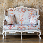 Двухместный диван из массива бука серый с растительным орнаментом Raffael Blue Grey Sofa варинант исполнения - 10 | Loft Concept в Костроме