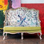 Диван из натурального бука бежевый с изображением птиц и цветов Beige Green Chinoiserie Garden Sofa варинант исполнения - 11 | Loft Concept в Костроме