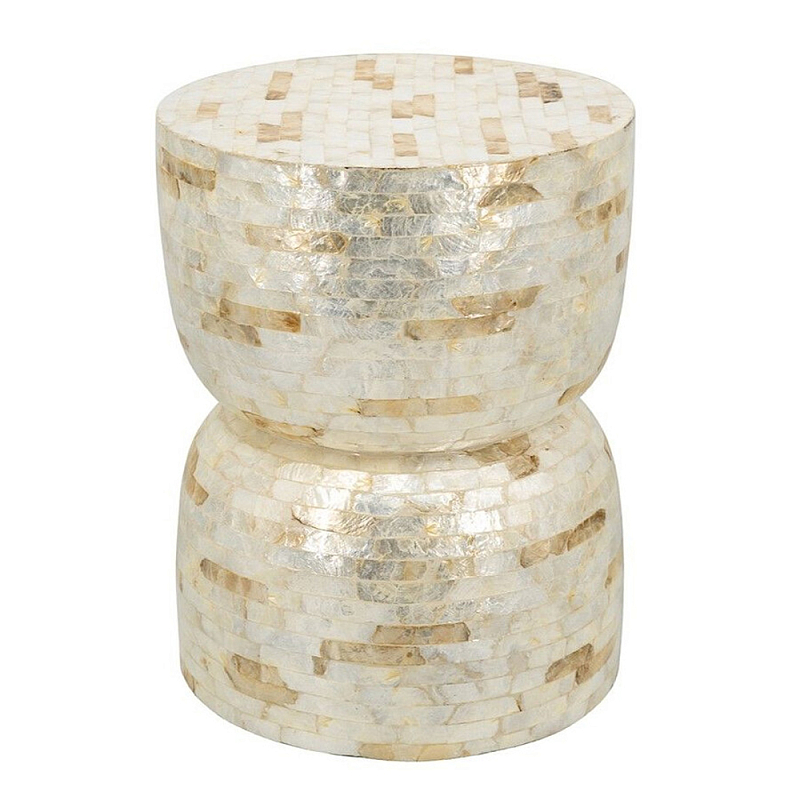Приставной столик с мозаичным рисунком из раковин устриц Bone Inlay Кремовый в Костроме | Loft Concept 