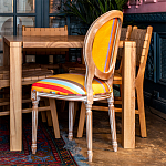 Стул бежевый в разноцветную полоску из натурального бука с изображением птиц и цветов Blooming Yellow Birds Colorful Stripes Chair варинант исполнения - 4 | Loft Concept в Костроме