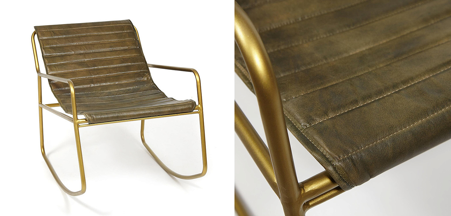 Кресло-качалка Industrial buffalo leather rocking chair Кресло-качалка Industrial buffalo leather rocking chair - Loft-Concept в Костроме