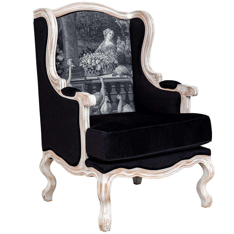 Кресло Vincennes Armchair Черно-белый Белый винтажная патина Кресло Vincennes Armchair Черно-белый Белый винтажная патина в Костроме | Loft Concept