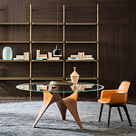 Дизайнерский круглый обеденный стол стеклянный с фигурным подстольем из цемента ARC Dining Table варинант исполнения - 5 | Loft Concept в Костроме