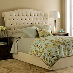 Кровать двуспальная бежевая с основанием из массива дуба с мягким изголовьем Flax Beds варинант исполнения - 1 | Loft Concept в Костроме