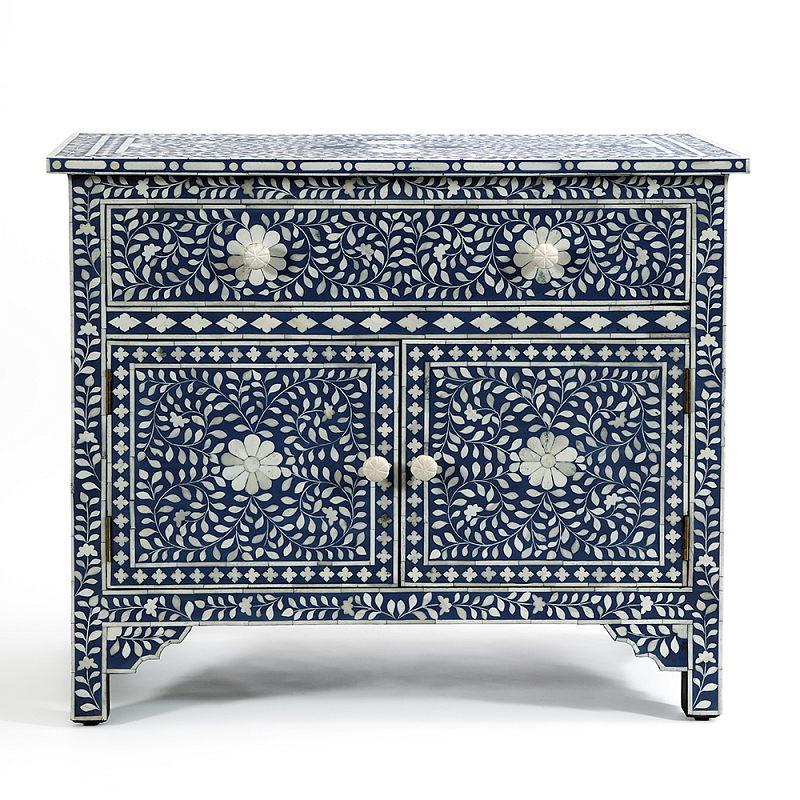 Комод инкрустация костью ORIENTAL Indian синий орнамент Синий в Костроме | Loft Concept 