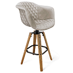 Барный стул со спинкой и мягкой обивкой с ромбами на 4-х деревянных ножках Бежевый Велюр Ava Charm варинант исполнения - 1 | Loft Concept в Костроме