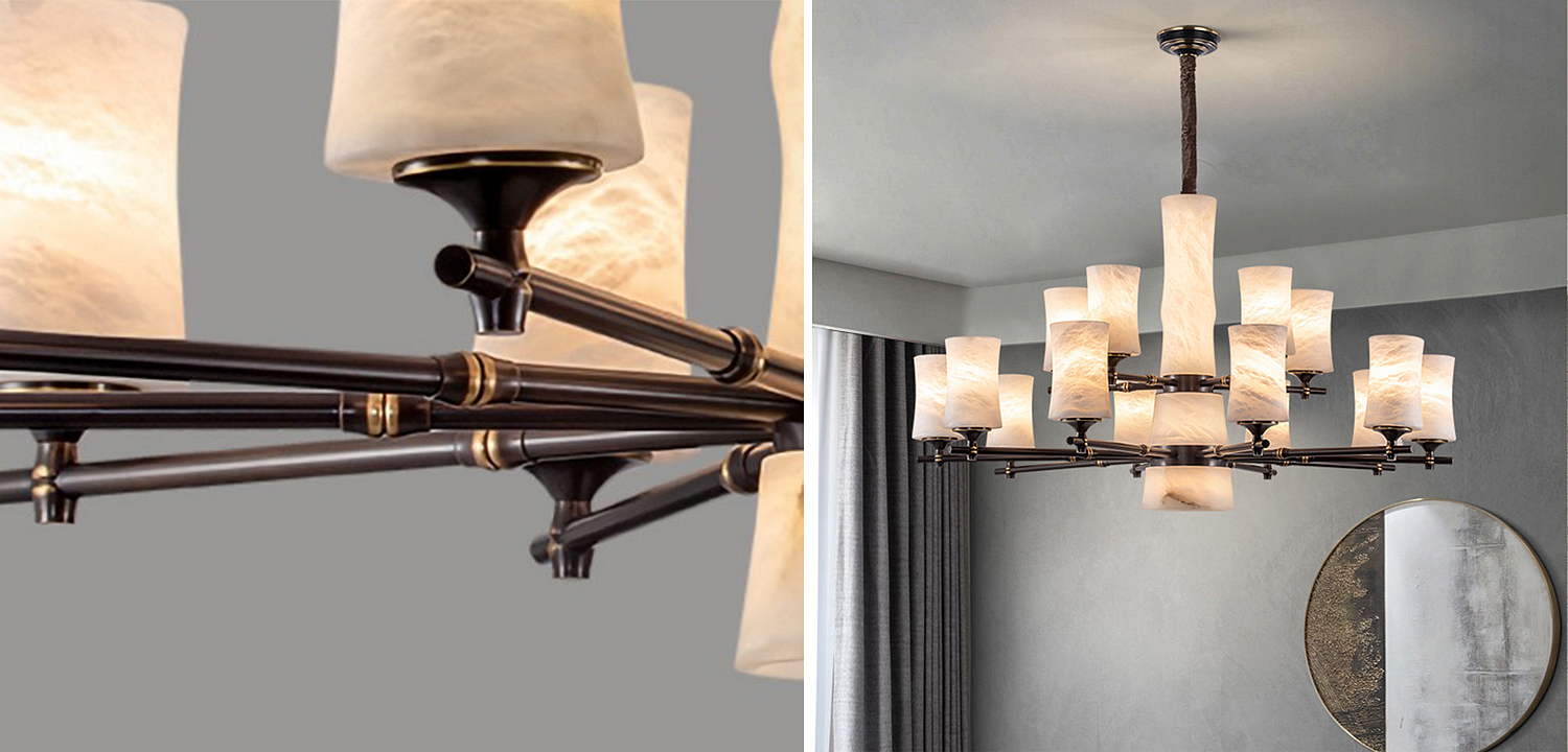 Дизайнерская люстра 15 плафонов из натурального мрамора Marble Shades Chandelier Дизайнерская люстра 15 плафонов из натурального мрамора Marble Shades Chandelier - Loft-Concept в Костроме