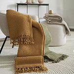 Плед из шерсти цвета охры с бахарамой Waffle Comfort варинант исполнения - 7 | Loft Concept в Костроме