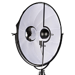 Торшер в виде прожектора с круглым тканевым абажуром на треноге черного цвета Radiance Éclat варинант исполнения - 6 | Loft Concept в Костроме