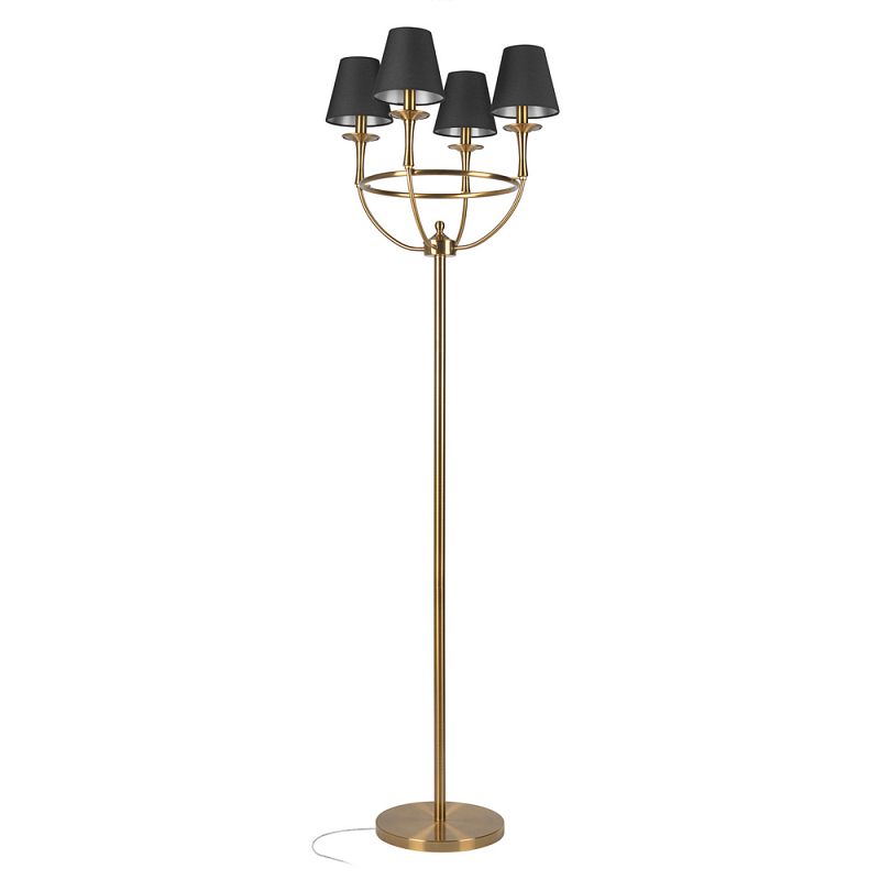 Торшер с металлическим основанием бронзового цвета с черными конусовидными абажурами Dignity Бронза Черный в Костроме | Loft Concept 