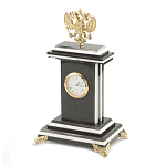 Часы настольные бронзовые с Гербом России из натурального камня Змевик Stone Clock варинант исполнения - 2 | Loft Concept в Костроме