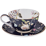 Чайный сервиз из фарфора темно-синий с рисунком цветов на 6 персон 14 предметов 300 мл Garden Whisper Porcelain Set  варинант исполнения - 1 | Loft Concept в Костроме