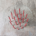 Дизайнерский журнальный стол с круглой прозрачной столешницей и основанием в виде красных металлических тросов Wires варинант исполнения - 4 | Loft Concept в Костроме