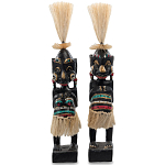 Комплект из 2-х деревянных статуэток Asmat Straw Headdress Statuettes Black Colorful Tattoo варинант исполнения - 1 | Loft Concept в Костроме