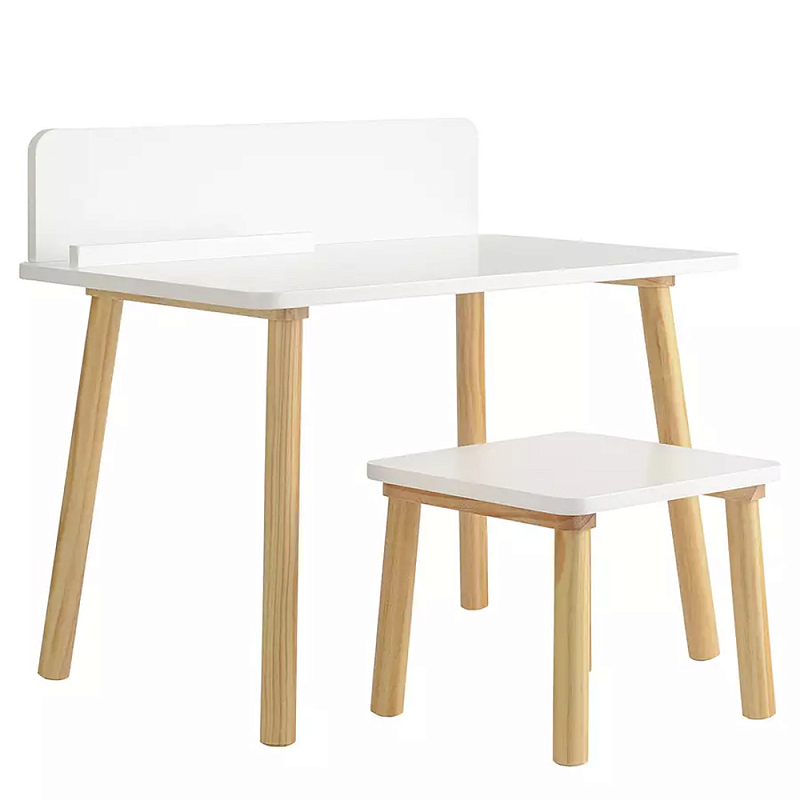 Набор детской мебели белый Childrens Table with Stool Белый Голубой Набор детской мебели белый Childrens Table with Stool Белый Голубой в Костроме | Loft Concept