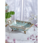 Блюдо прямоугольное из голубого фарфора с ручками и рисунком птиц и цветов Blue Garden варинант исполнения - 2 | Loft Concept в Костроме