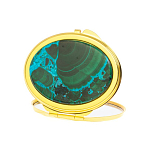 Зеркало карманное складное овальное из натурального камня Малахит с Хризоколлой Gold Stone Mirrors варинант исполнения - 2 | Loft Concept в Костроме