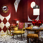 Обои ручная роспись в стиле Арт-деко Assemblage Original colourway on red silk dupion варинант исполнения - 1 | Loft Concept в Костроме