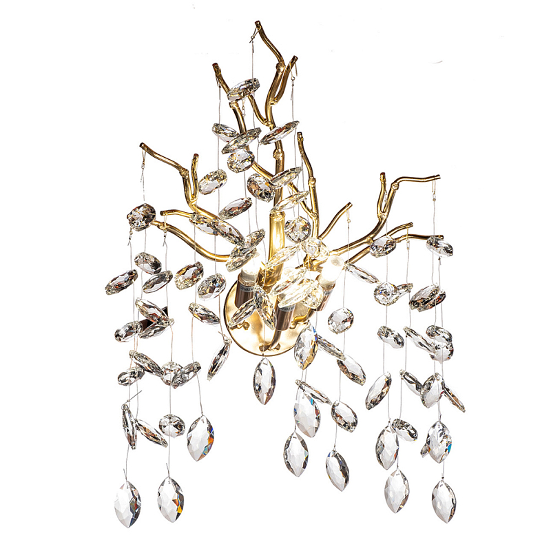 Бра с ветвистым каркасом и стеклянными подвесами цвет золото Golden Leaf Fall Золотой Прозрачный в Костроме | Loft Concept 