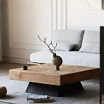 Дизайнерский журнальный стол квадратный с черным трапециевидным основанием Wokab варинант исполнения - 3 | Loft Concept в Костроме