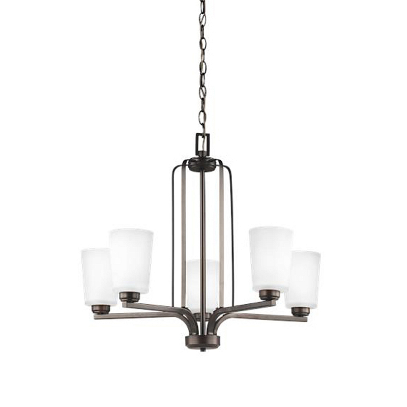 Люстра бронзового цвета с 5-ю матовыми стеклянными плафонами Generation Lighting Бронза Белый Бежевый в Костроме | Loft Concept 