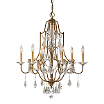 Люстра в бронзовом цвете с 6-ю лампами в форме свечей со стеклянными подвесками в классическом стиле Feiss варинант исполнения - 1 | Loft Concept в Костроме