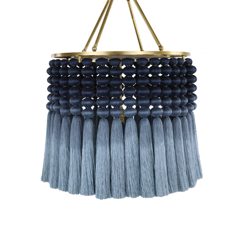 Люстра синяя плетеная с кисточками Boho Tassel Chandelier Синий Голубой Латунь в Костроме | Loft Concept 