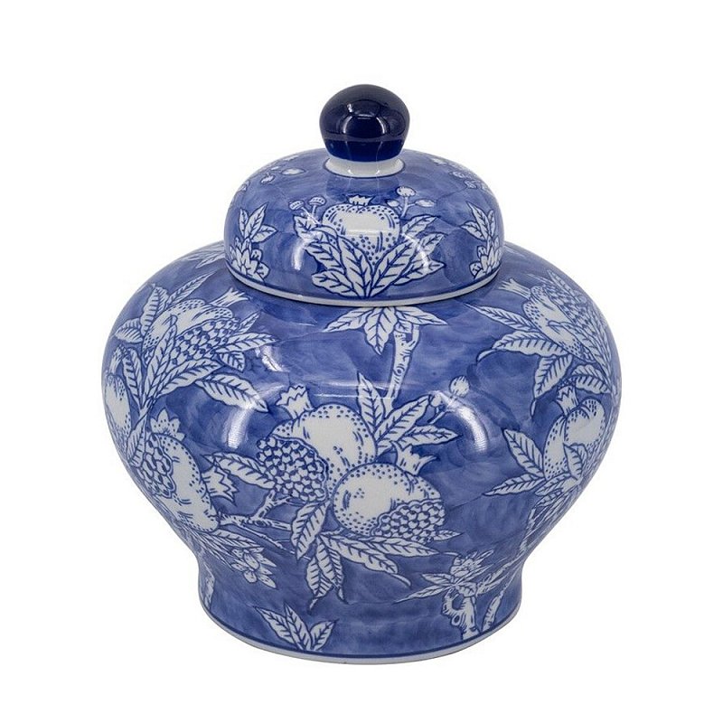 Ваза с крышкой в китайском стиле Гранатовое дерево Blooming Pomegranate Синий Белый в Костроме | Loft Concept 