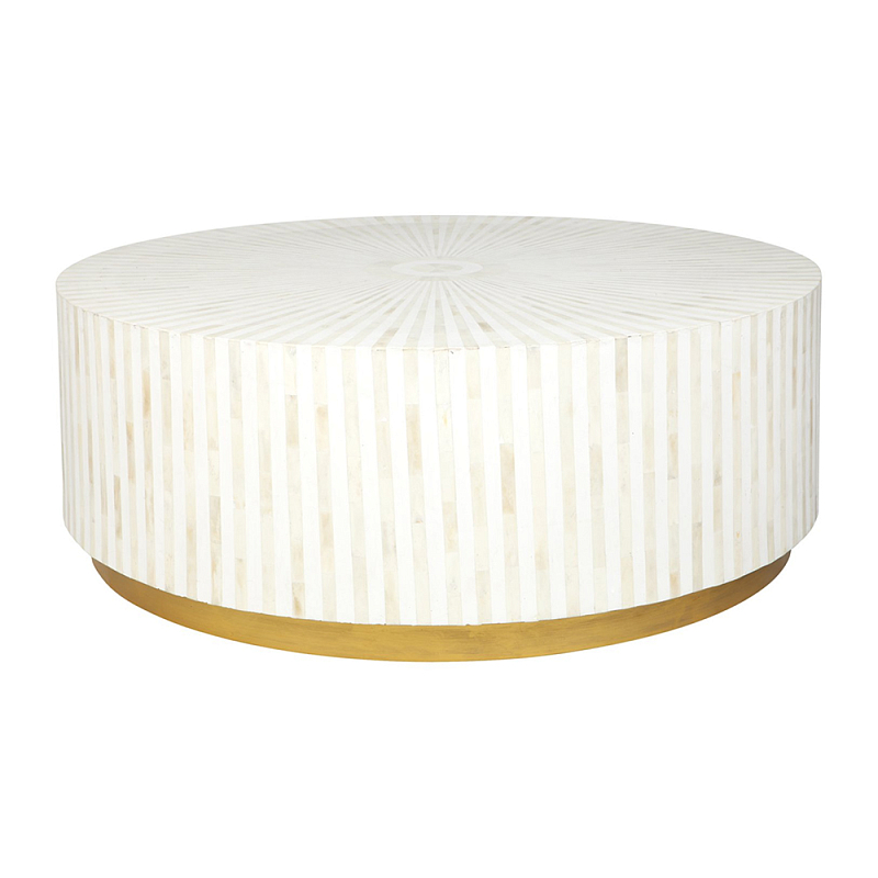 Стол журнальный Белый RADIAL BONE INLAY COFFEE TABLE NATURAL Белый ivory ( слоновая кость ) Золотой в Костроме | Loft Concept 