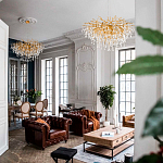 Люстра подвесная с прозрачными стеклянными подвесками в форме капель Диаметр 100 см Droplet Chandelier варинант исполнения - 11 | Loft Concept в Костроме