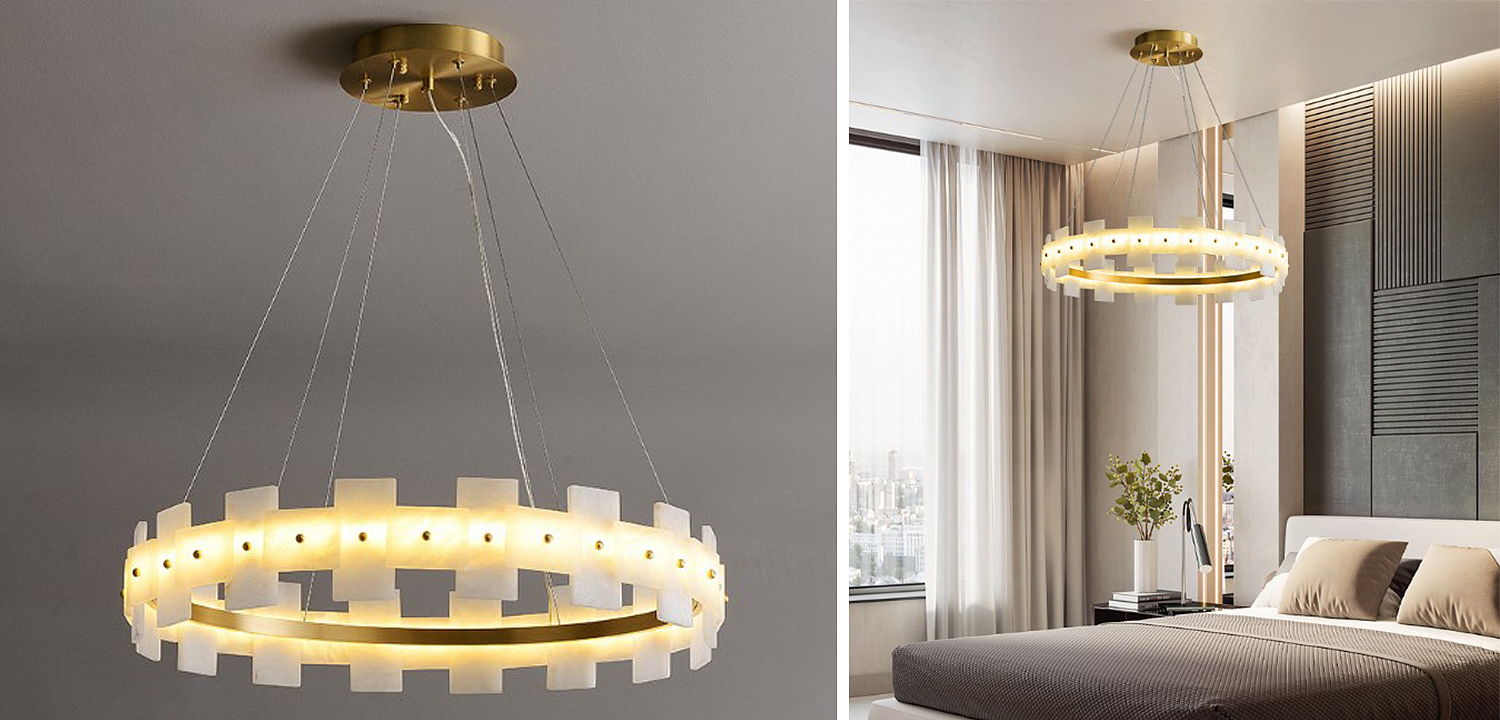 Дизайнерская светодиодная люстра с пластинами из натурального мрамора Marble Plates Chandelier Дизайнерская светодиодная люстра с пластинами из натурального мрамора Marble Plates Chandelier - Loft-Concept в Костроме