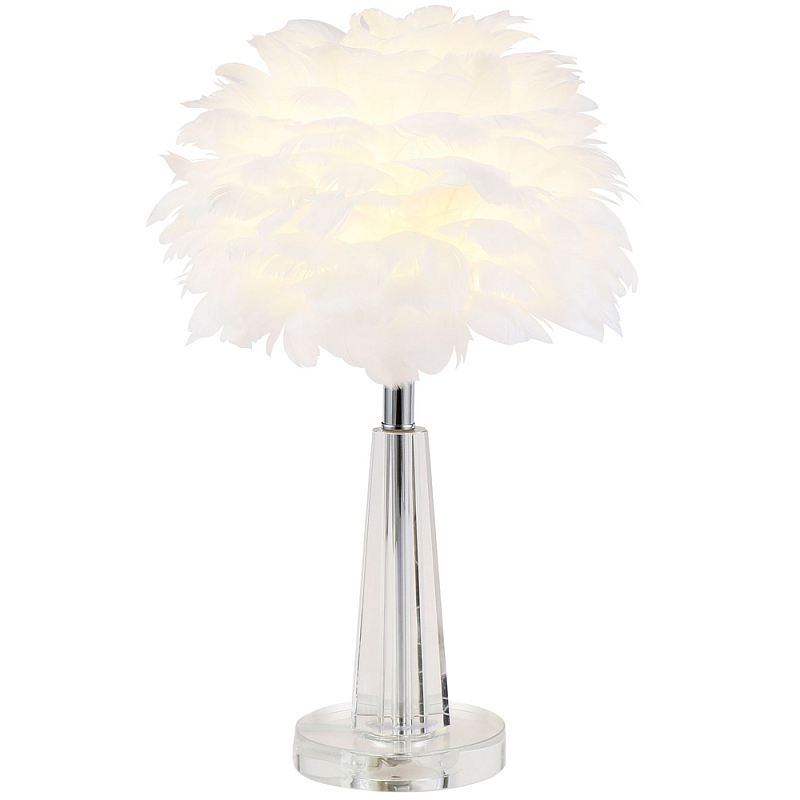 Настольная лампа с перьями Plumage White Table Lamp Прозрачный Белый Хром Настольная лампа с перьями Plumage White Table Lamp Прозрачный Белый Хром в Костроме | Loft Concept