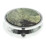 Таблетница карманная круглая с 3-мя отделениями с зеркалом и накладкой из натурального камня Апатит Желтый Silver Stone Pillboxes варинант исполнения - 3 | Loft Concept в Костроме