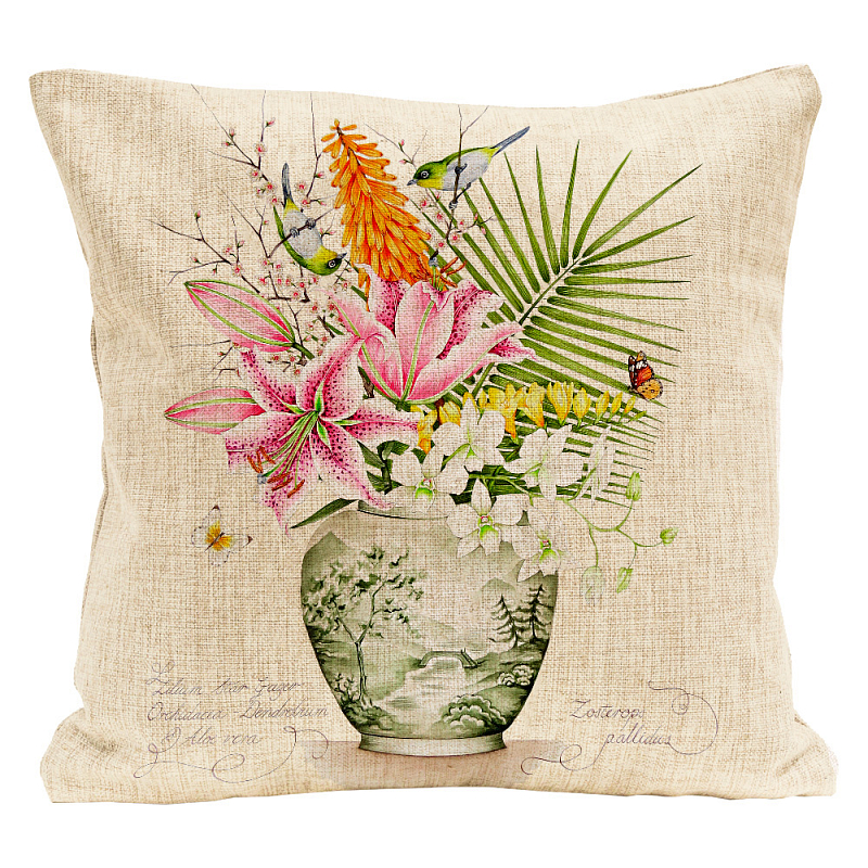 Декоративная подушка Bouquet with Lilies Pillow Мульти Бежевый Декоративная подушка Bouquet with Lilies Pillow Мульти Бежевый в Костроме | Loft Concept