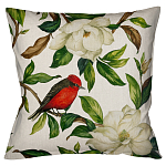 Декоративная подушка бежевая с изображением птиц и цветов Blooming Birds варинант исполнения - 1 | Loft Concept в Костроме