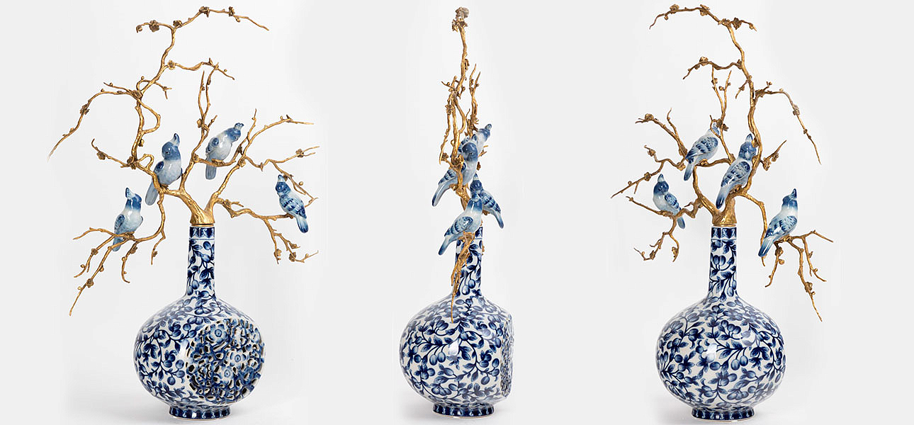 Ваза фарфоровая с орнаментом с фигурками птиц Porcelain Bird Ваза фарфоровая с орнаментом с фигурками птиц Porcelain Bird - Loft-Concept в Костроме