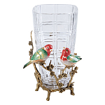 Ваза стеклянная прозрачная с бронзовым основанием в виде ветвей и фарфоровыми птичками Eden Garden варинант исполнения - 1 | Loft Concept в Костроме