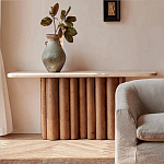 Консоль с овальной столешницей и фактурным деревянным основанием Enzo варинант исполнения - 5 | Loft Concept в Костроме